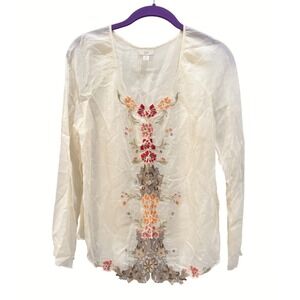J. Jill Small Petite Cream Floral Embroidered Semi-Sheer Cover Up Cardigan
